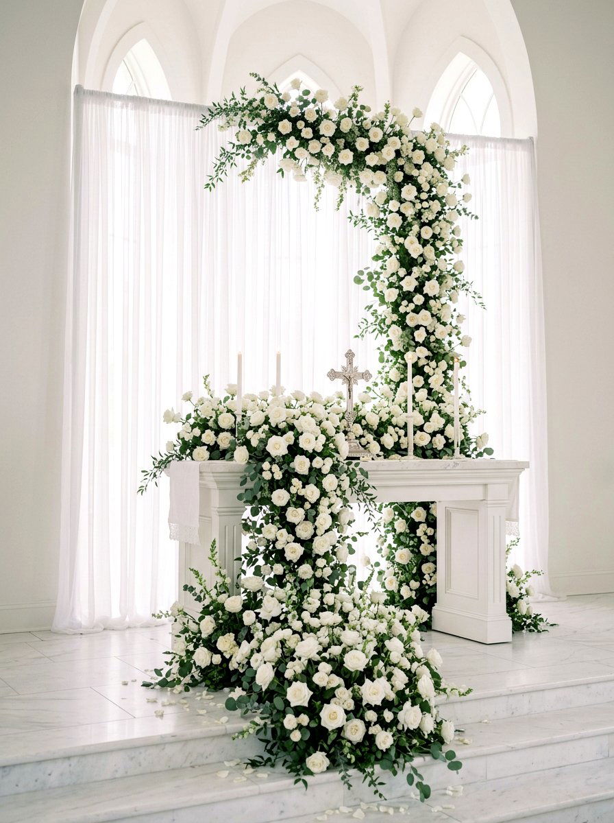 White Rose Altar Installation - 25 Spring Altar Flower Ideas