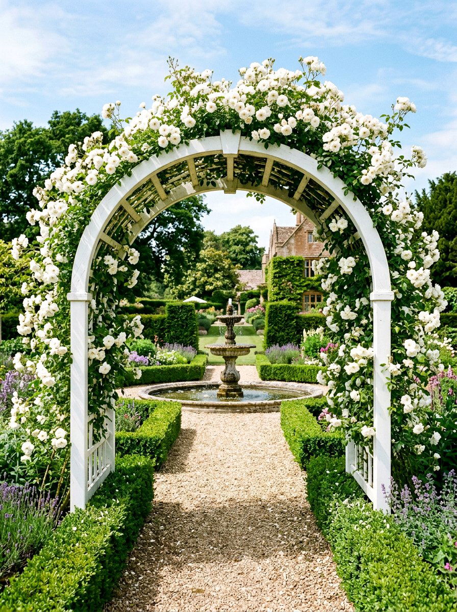 White Rose Garden Arch - 25 Spring Floral Arch Ideas