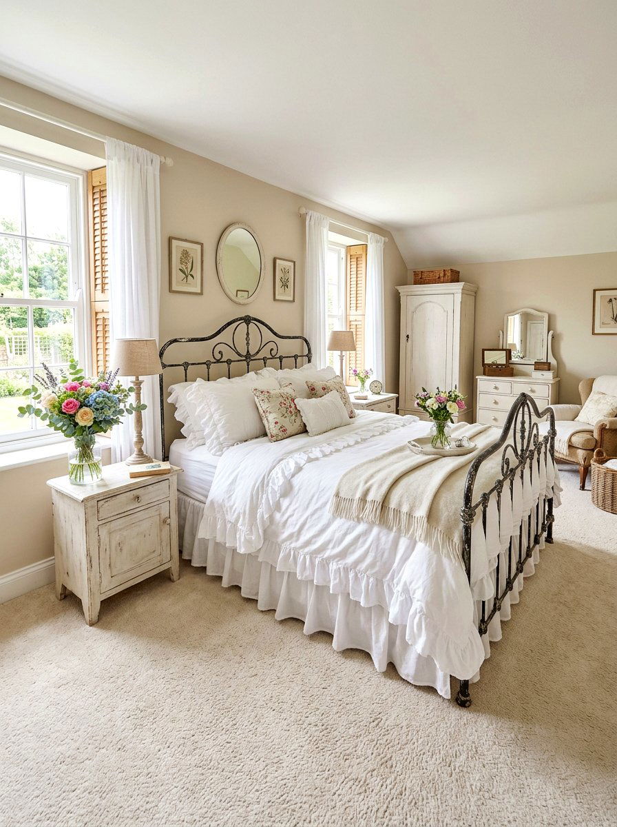 White Ruffled Bedspread - 25 Spring Bedding Ideas