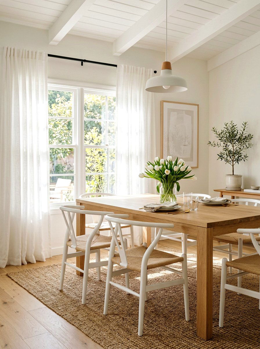 White Sheer Linen Curtain - 25 Spring Dining Room Curtain Ideas