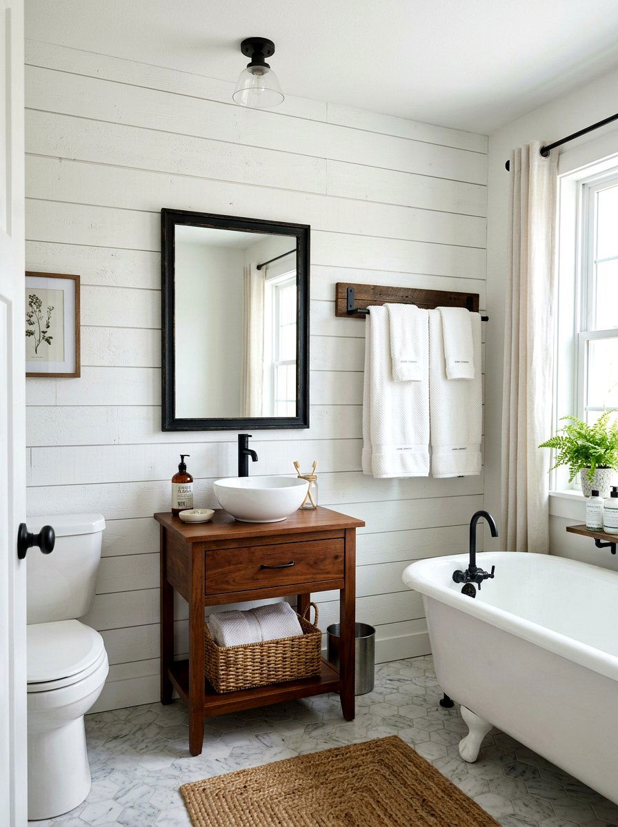 White Shiplap Bathroom Wall - 25 Spring Towel Rack Decor Ideas