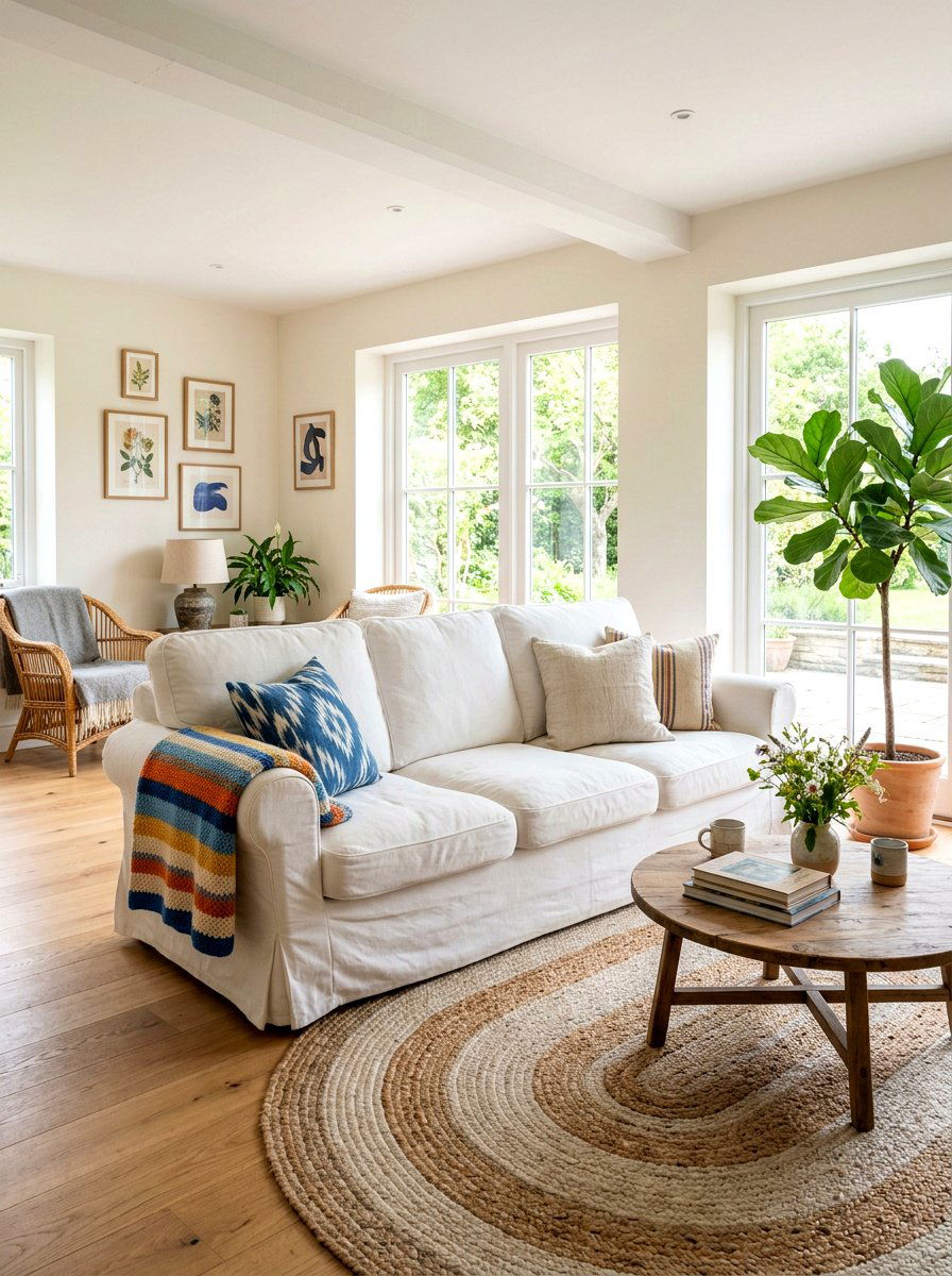 White Slipcovered Sofa - 25 Spring Cottage Decor Ideas