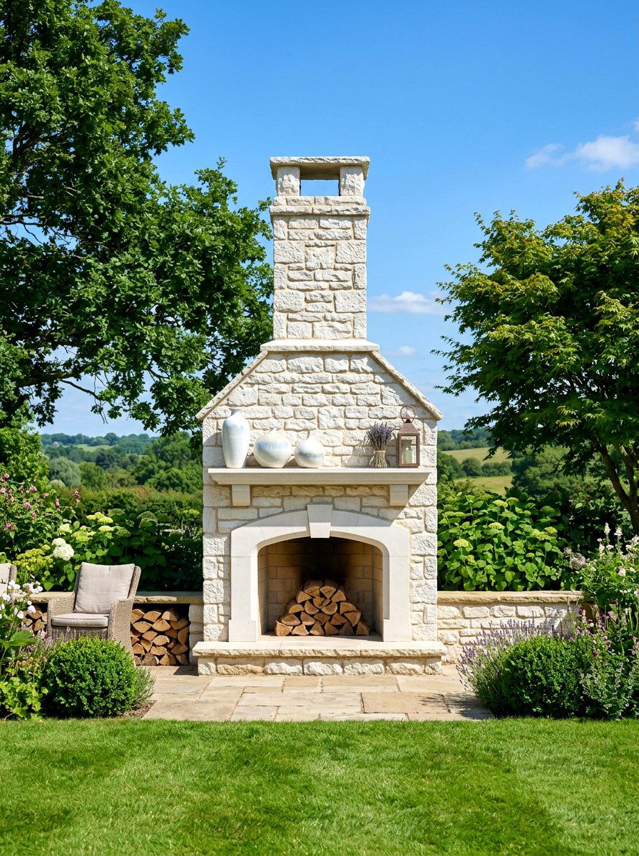 White Stone Fireplace Surround - 25 Spring Outdoor Fireplace Decor Ideas