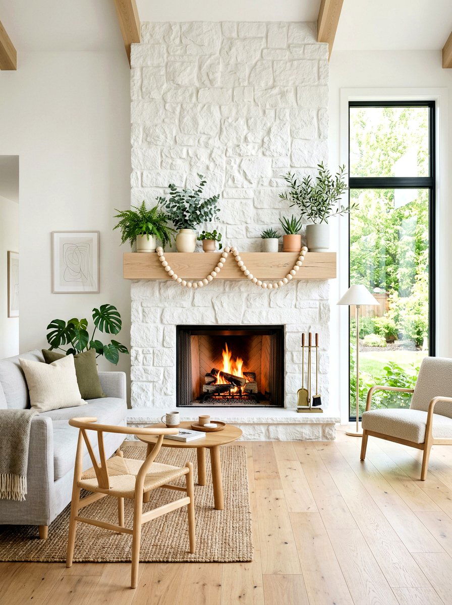 White Stone Fireplace - 25 Spring Stone Fireplace Decor Ideas