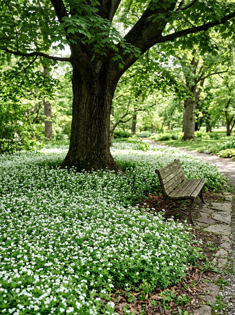 White Sweet Woodruff Groundcover - 25 Spring Perennial Garden Ideas