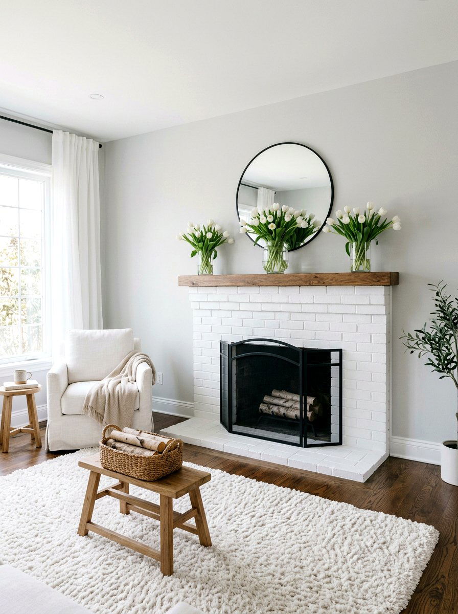 White Tulip Fireplace Decor - 25 Spring Mantel Floral Ideas