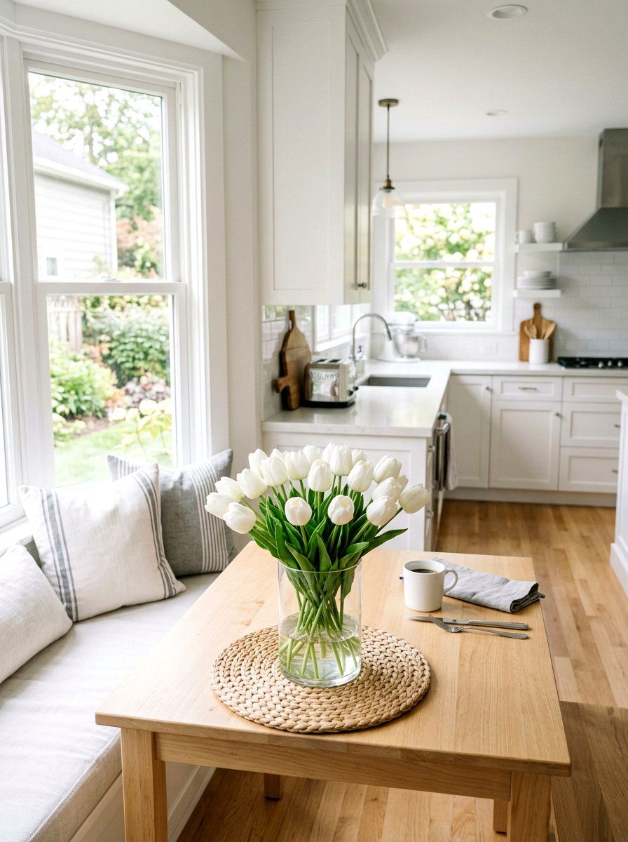 White Tulip Glass Jar - 25 Spring Silk Flower Arrangement Ideas