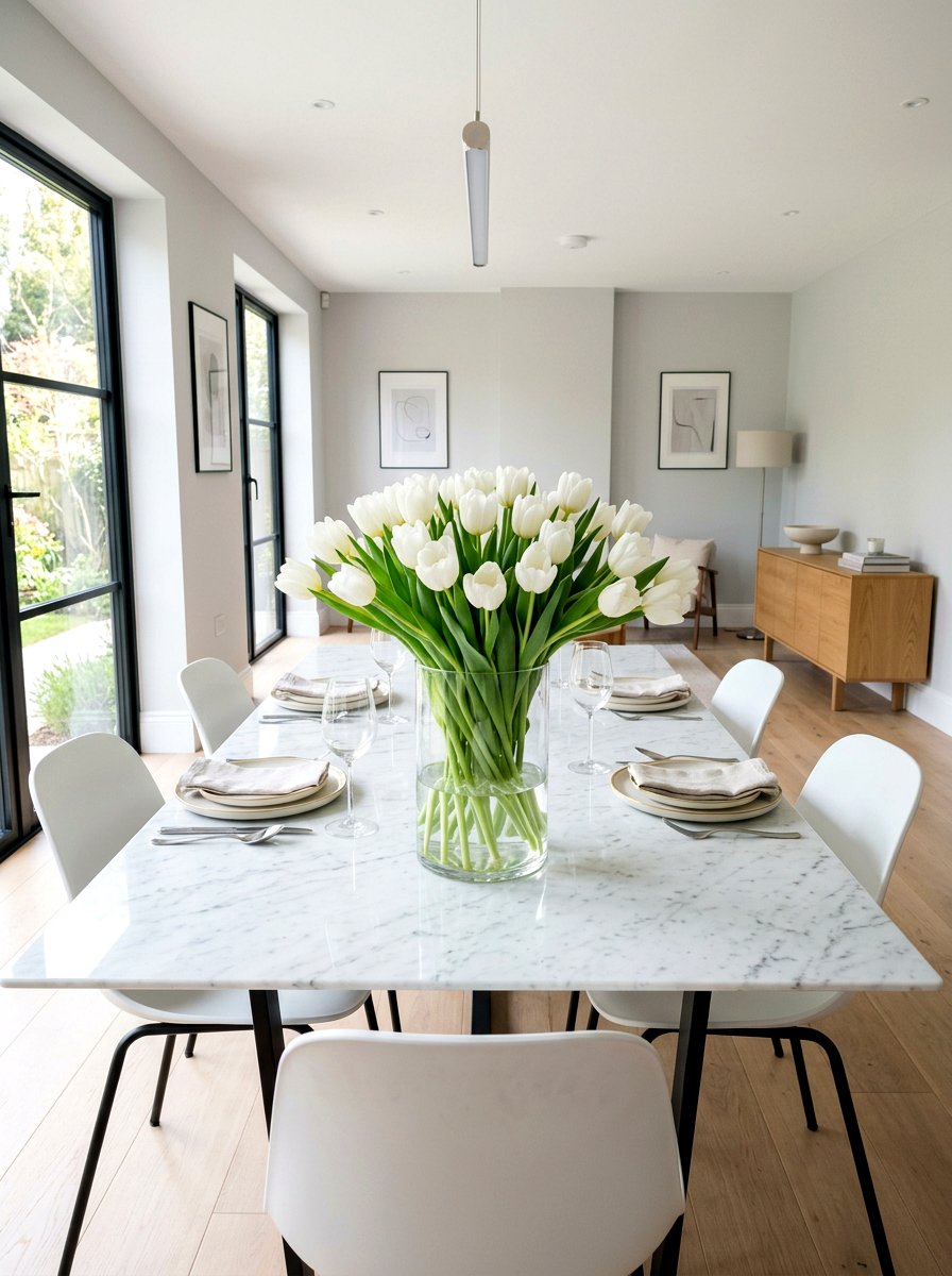 White Tulip Glass Vase - 25 Spring Tulip Centerpiece Ideas