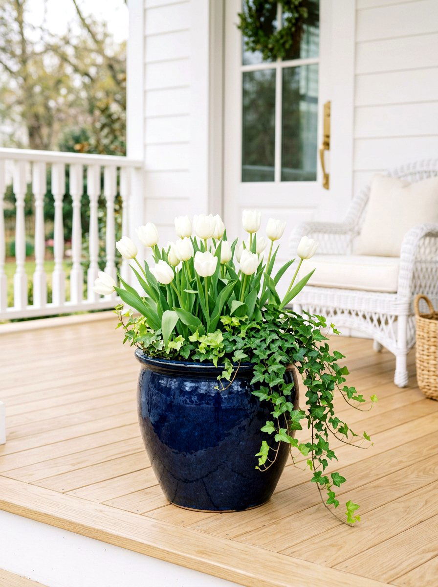 White Tulip Planter - 25 Spring Outdoor Planter Ideas