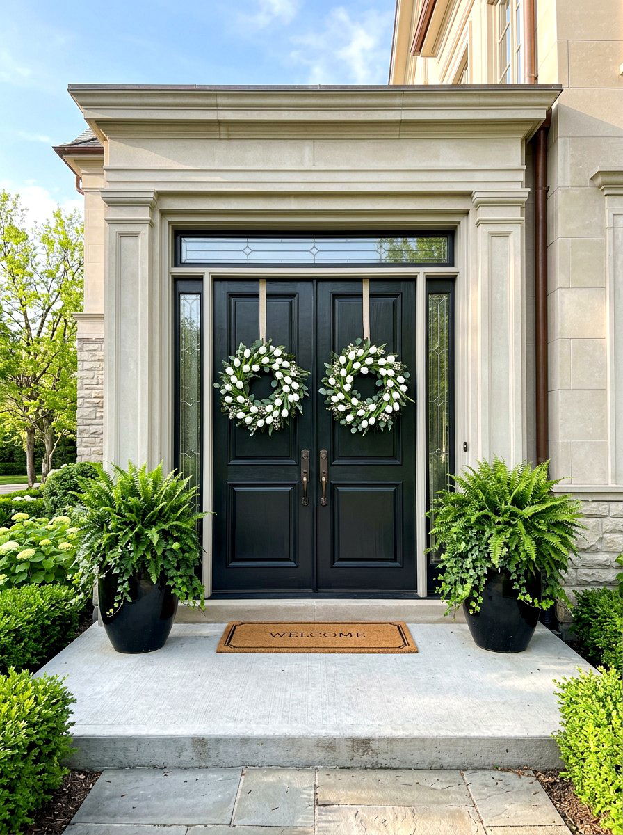 White Tulip Wreath - 25 Spring Double Door Wreath Ideas