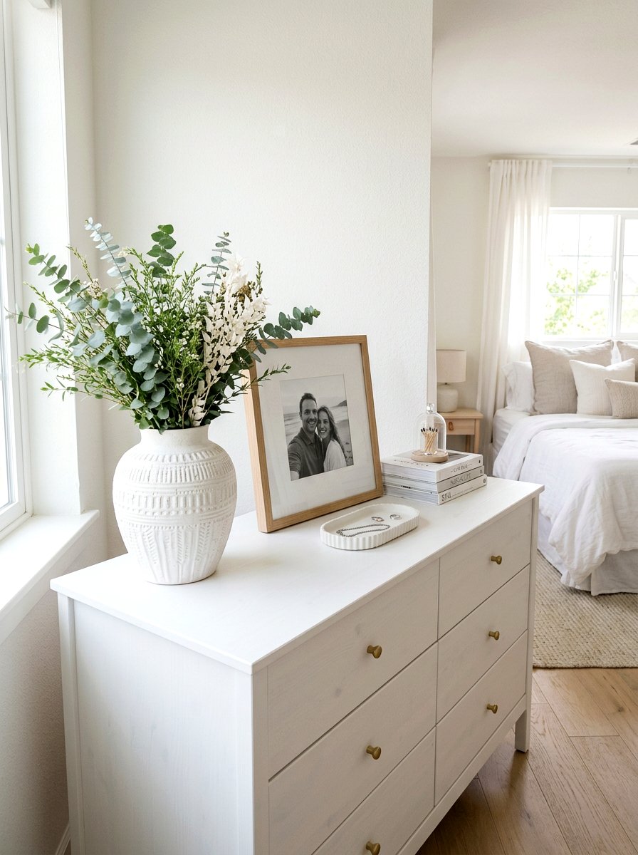 White Vase - 25 Spring Bedroom Dresser Decor Ideas