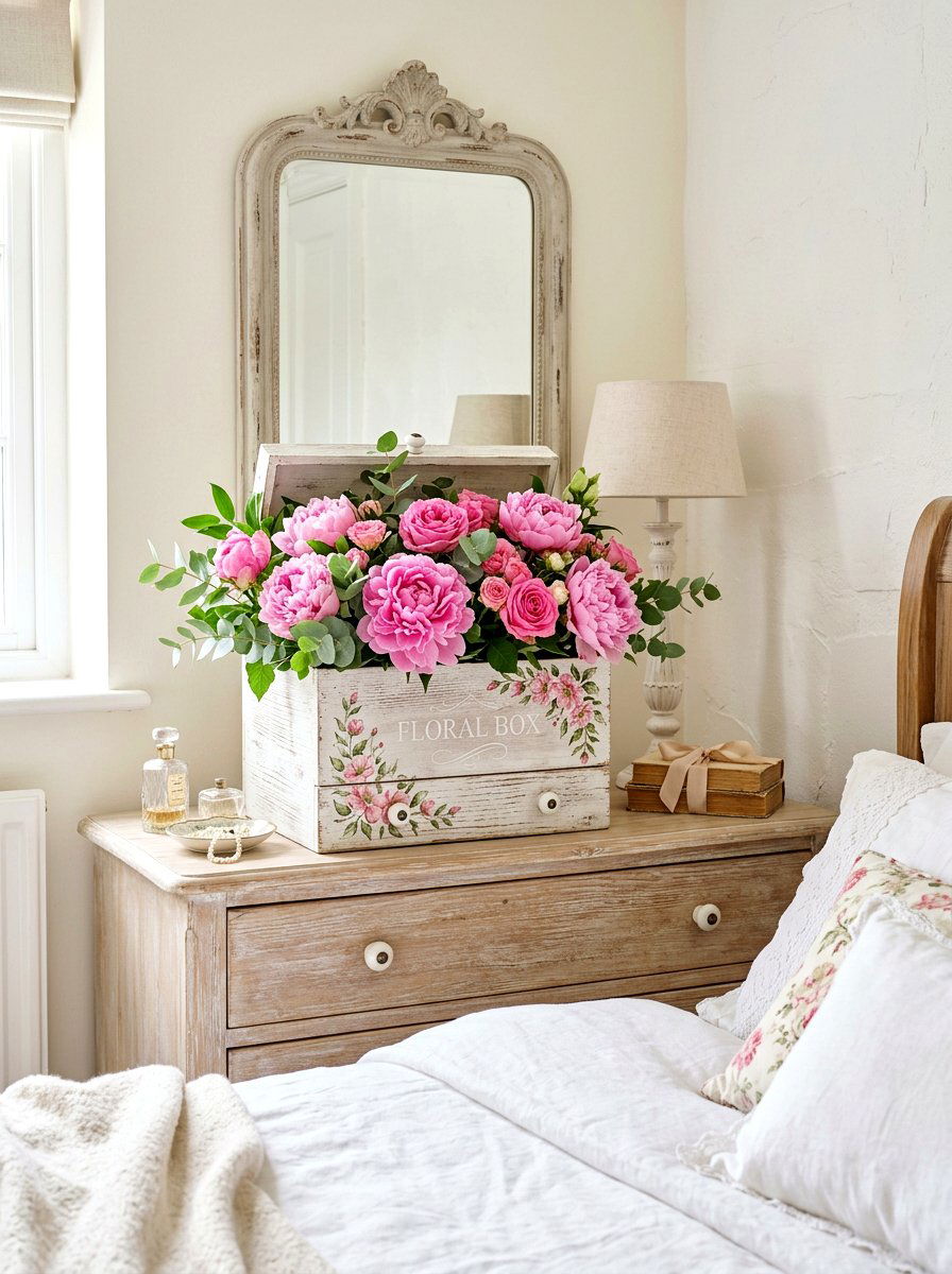 White Wash Floral Box - 25 Spring Wooden Box Decor Ideas