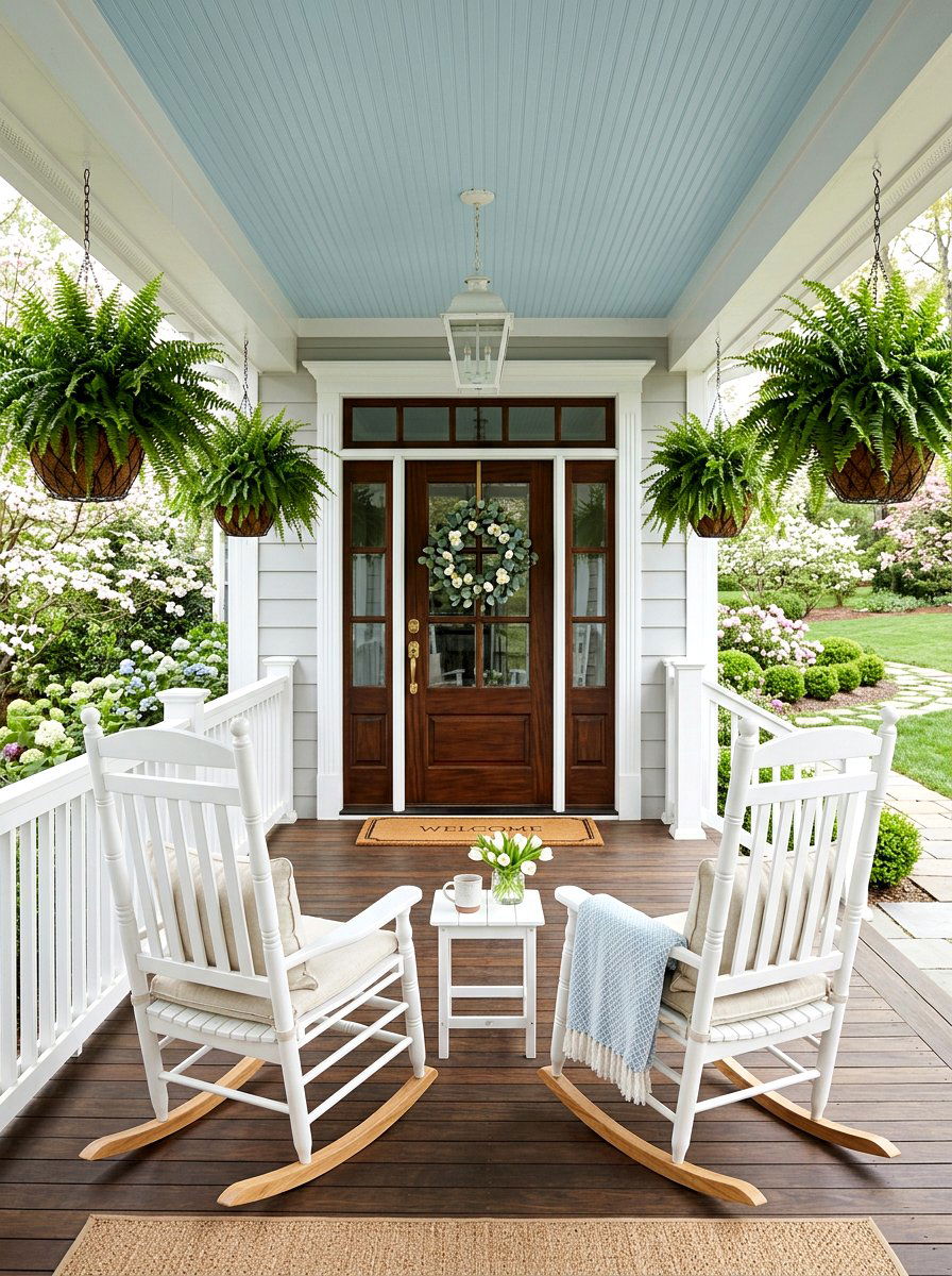 White Wooden Rockers - 25 Spring Porch Rocker Decor Ideas