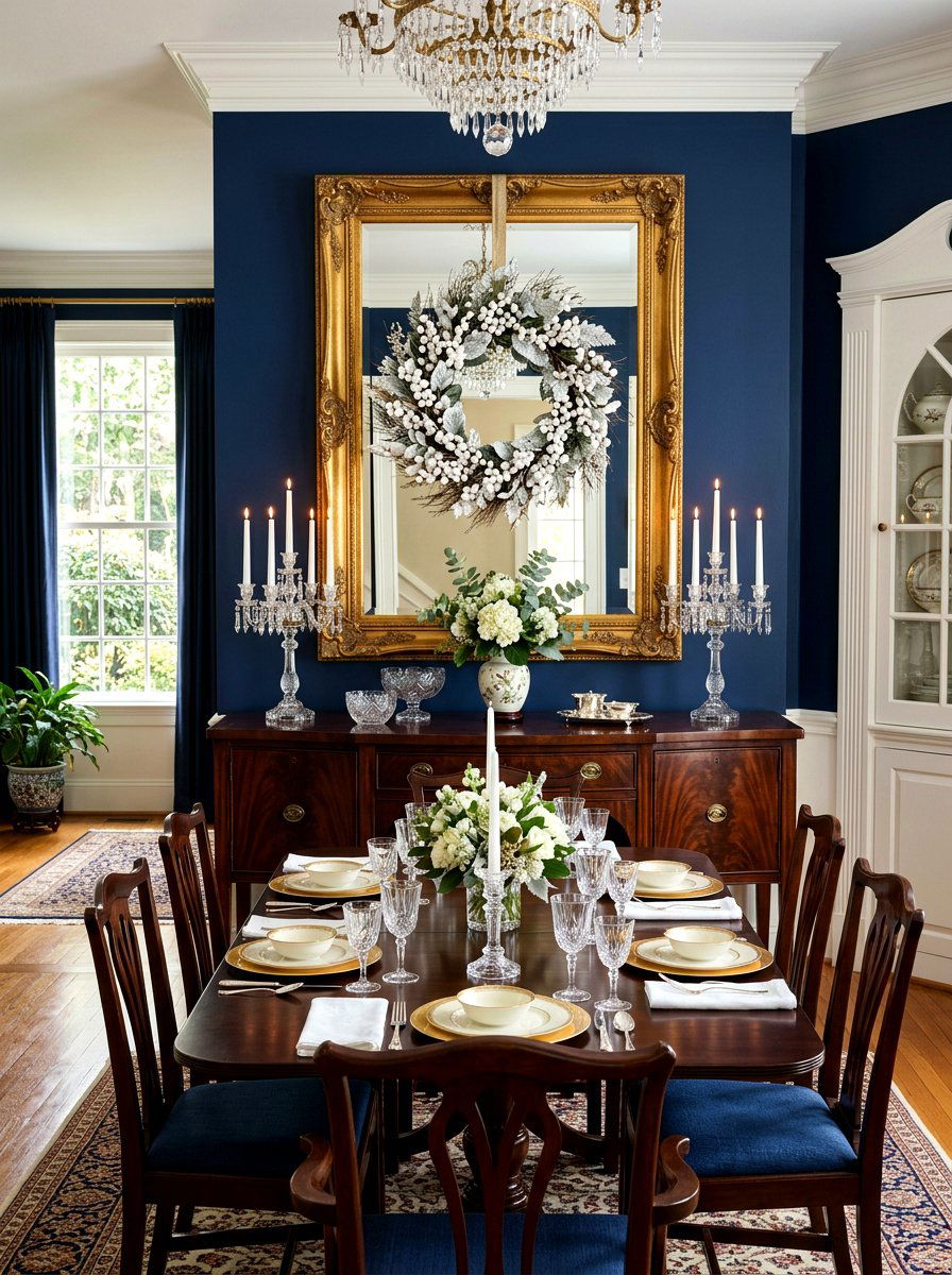 White berry wreath on gold mirror - 25 Spring Wreath on Mirror Ideas