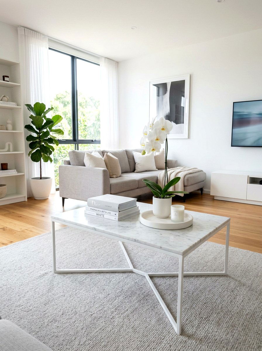 White coffee table - 25 Spring White Decor Ideas