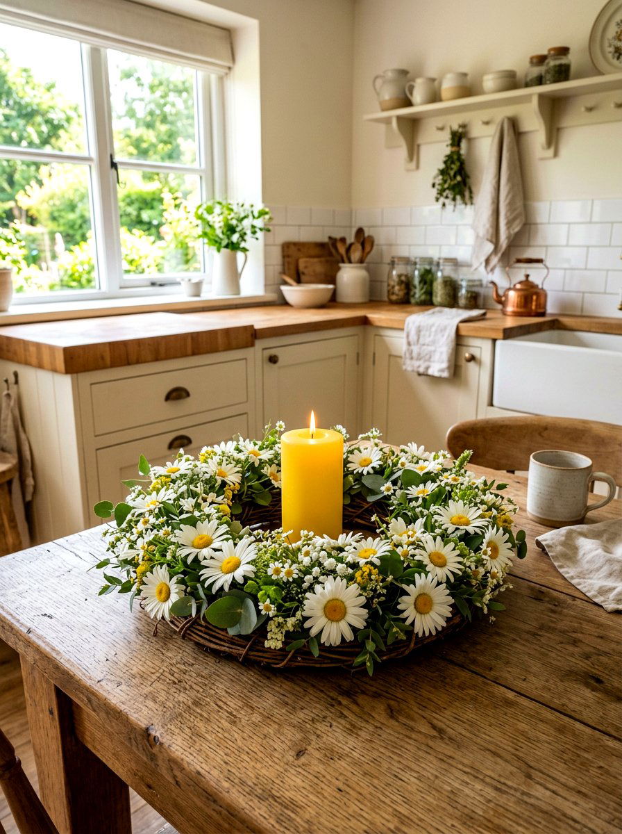 White daisy candle wreath - 25 Spring Candle Wreath Ideas