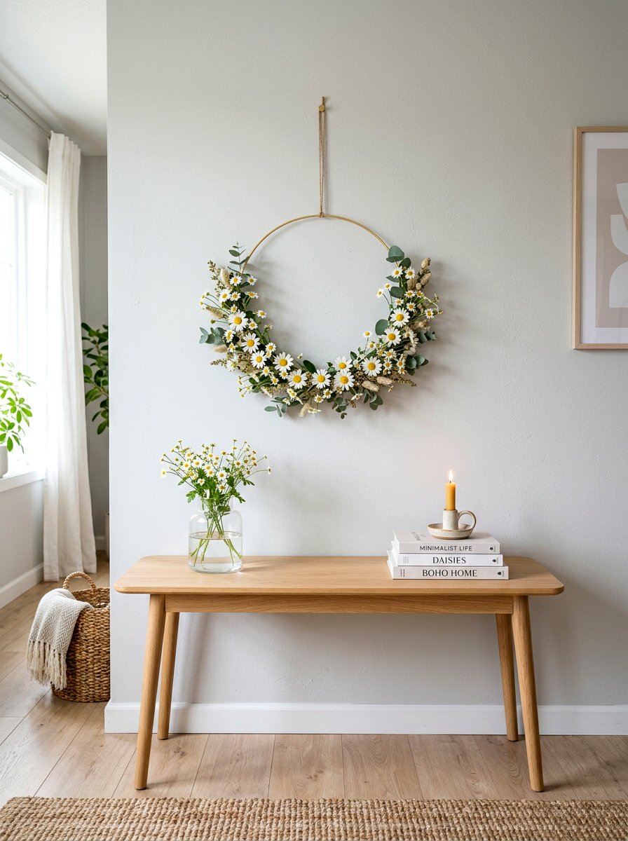 White daisy floral hoop - 25 Spring Half Wreath Ideas