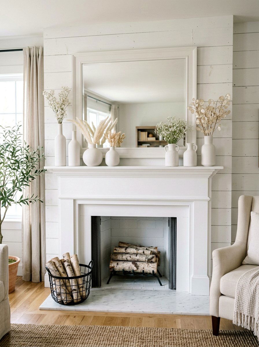 White fireplace mantel - 25 Spring White Decor Ideas