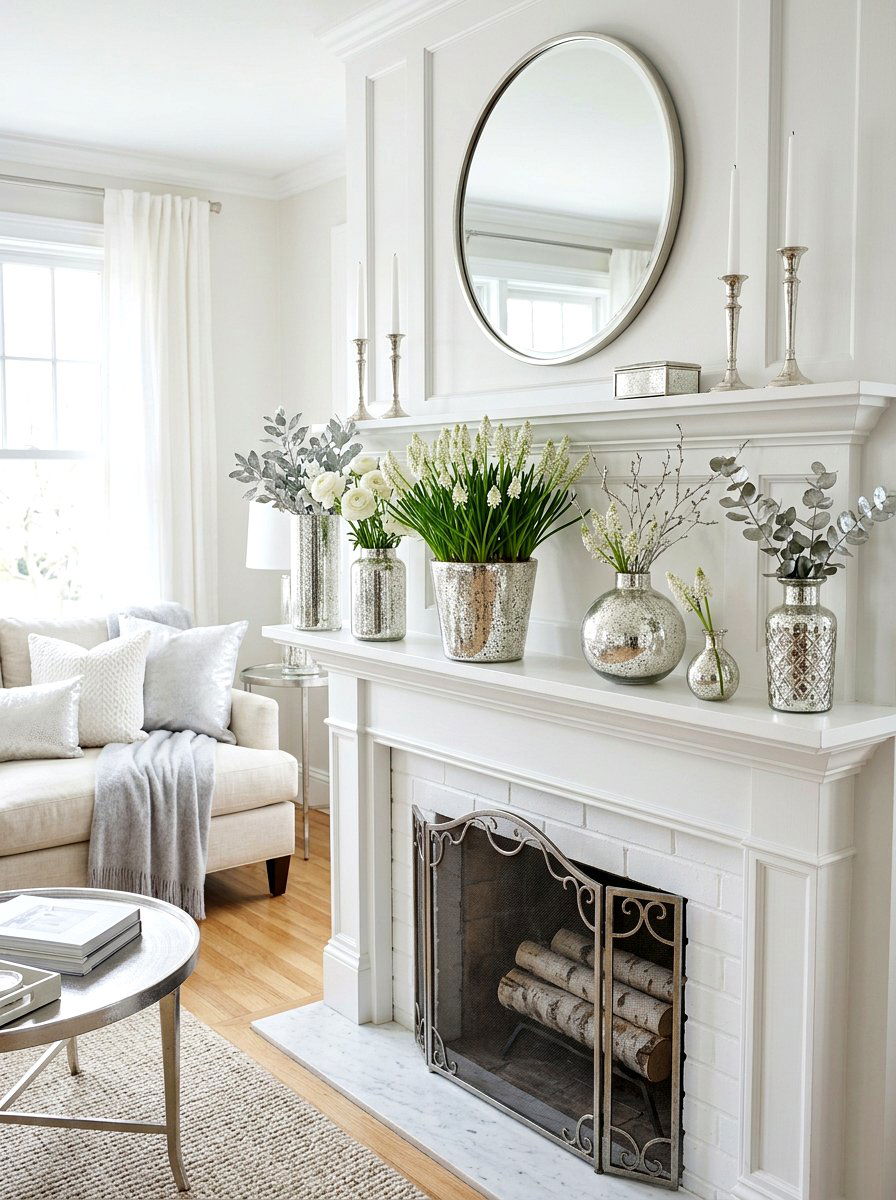 White grape hyacinth in mercury glass - 25 Spring Muscari Arrangement Ideas