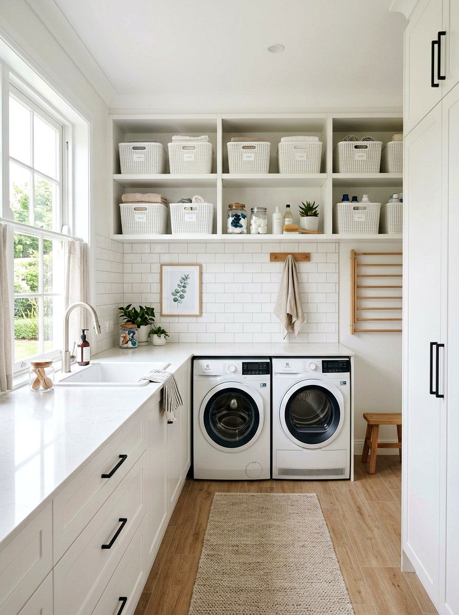 White laundry room - 25 Spring White Decor Ideas