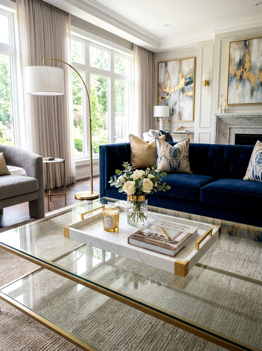 White marble tray gold - 25 Spring Coffee Table Styling Ideas