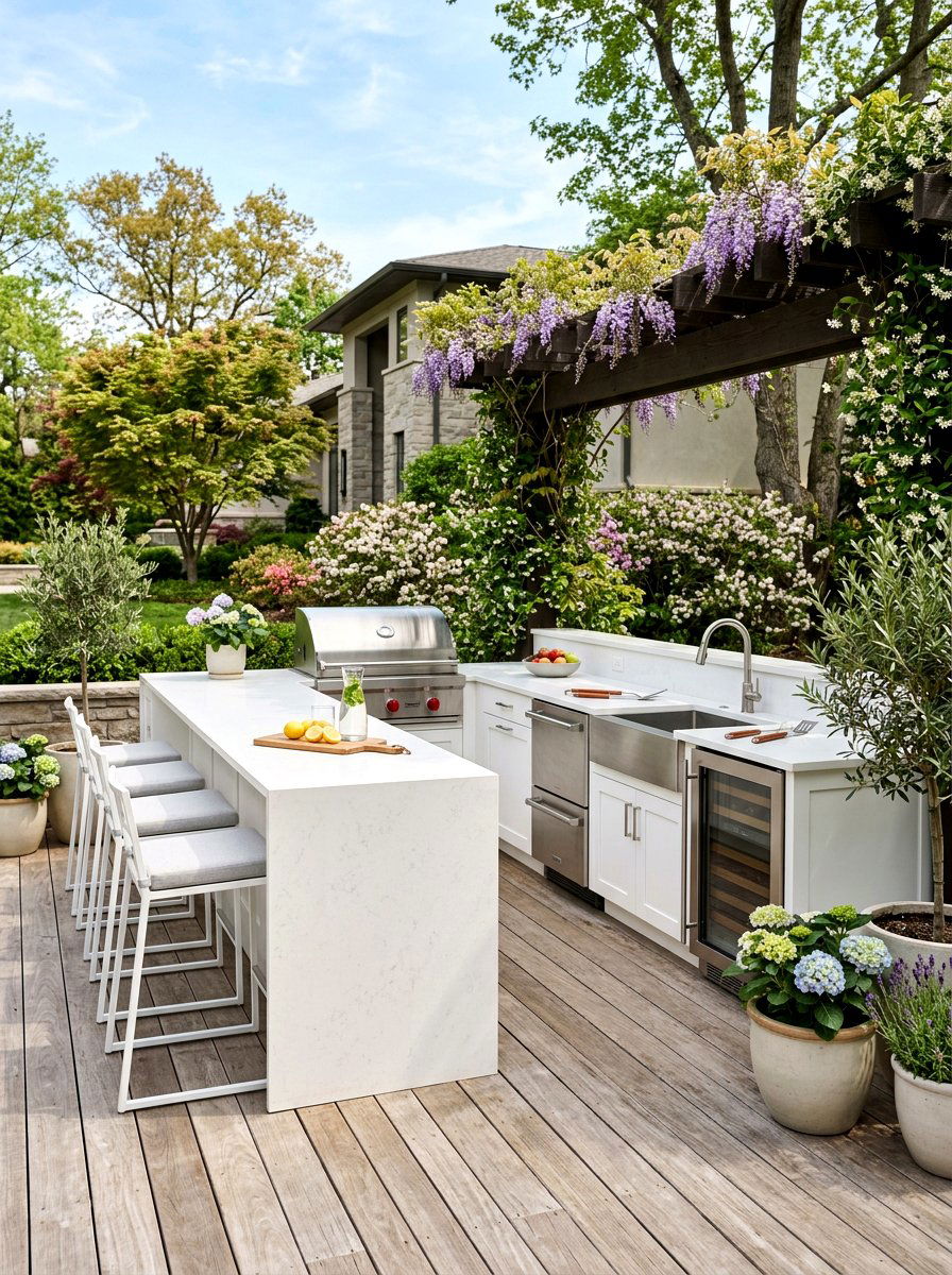 White outdoor kitchen - 25 Spring White Decor Ideas