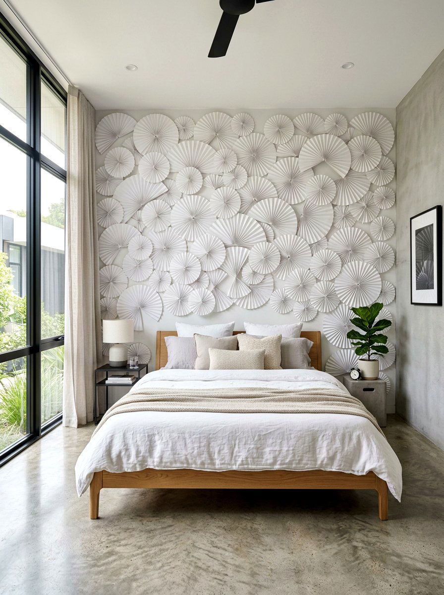 White paper fan wall - 25 Spring Paper Fan Decor Ideas