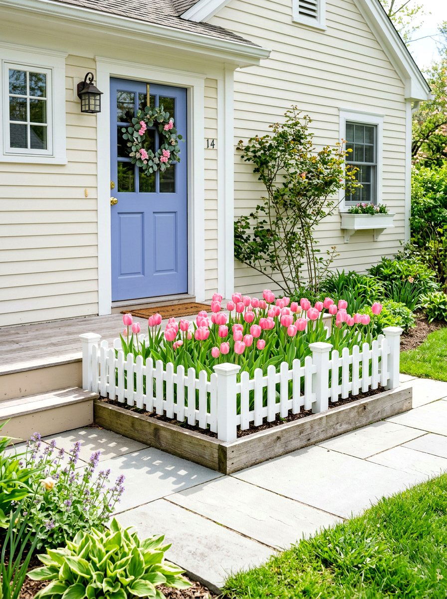 White picket fence accent - 25 Outdoor Spring Decor Ideas for Front Porch