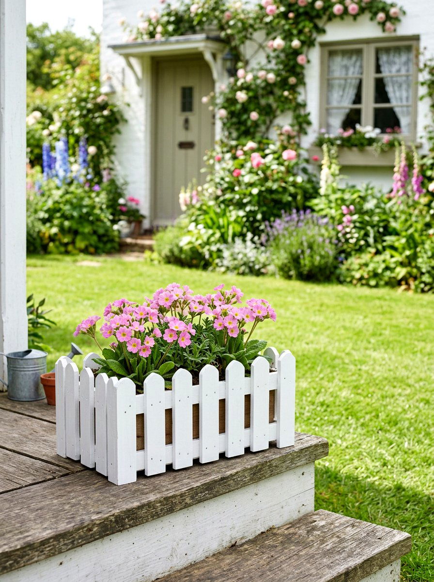 White picket fence planter - 25 Spring Planter Ideas for Front Porch