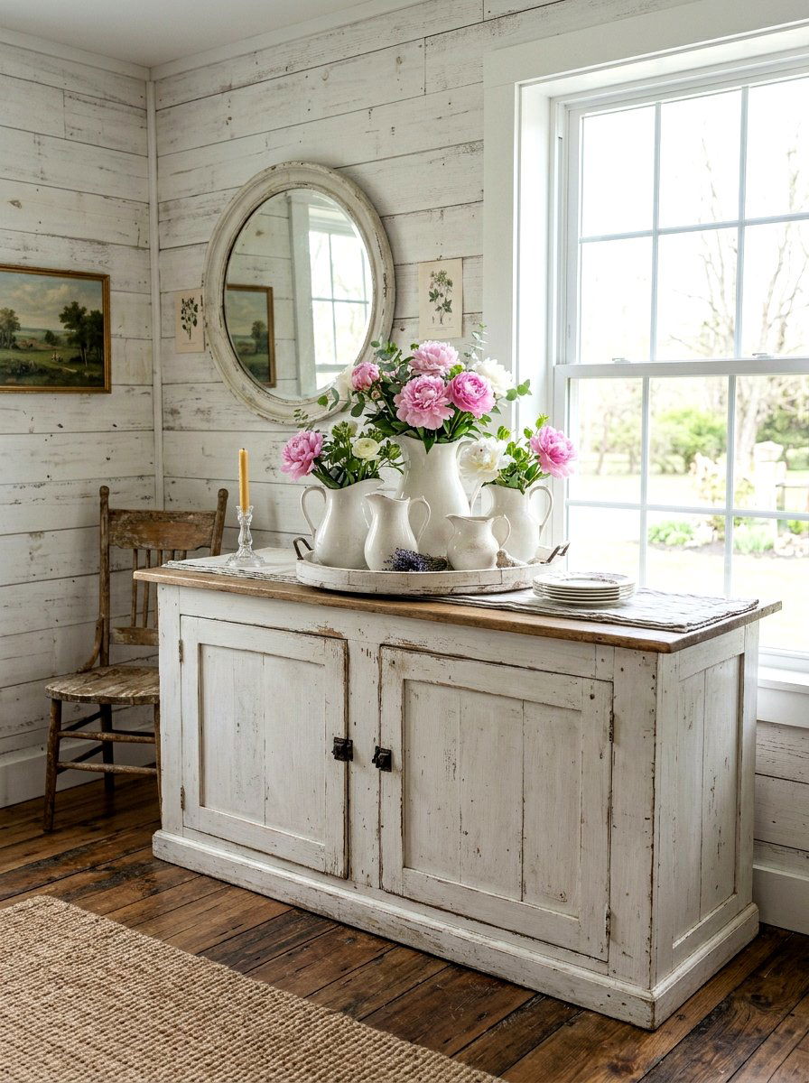 White pitcher spring tray styling - 25 Spring Farmhouse Tiered Tray Ideas