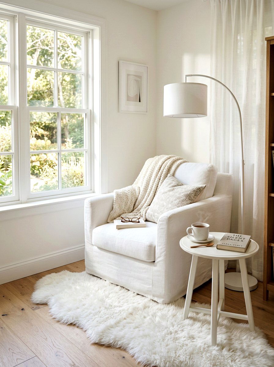 White reading nook - 25 Spring White Decor Ideas