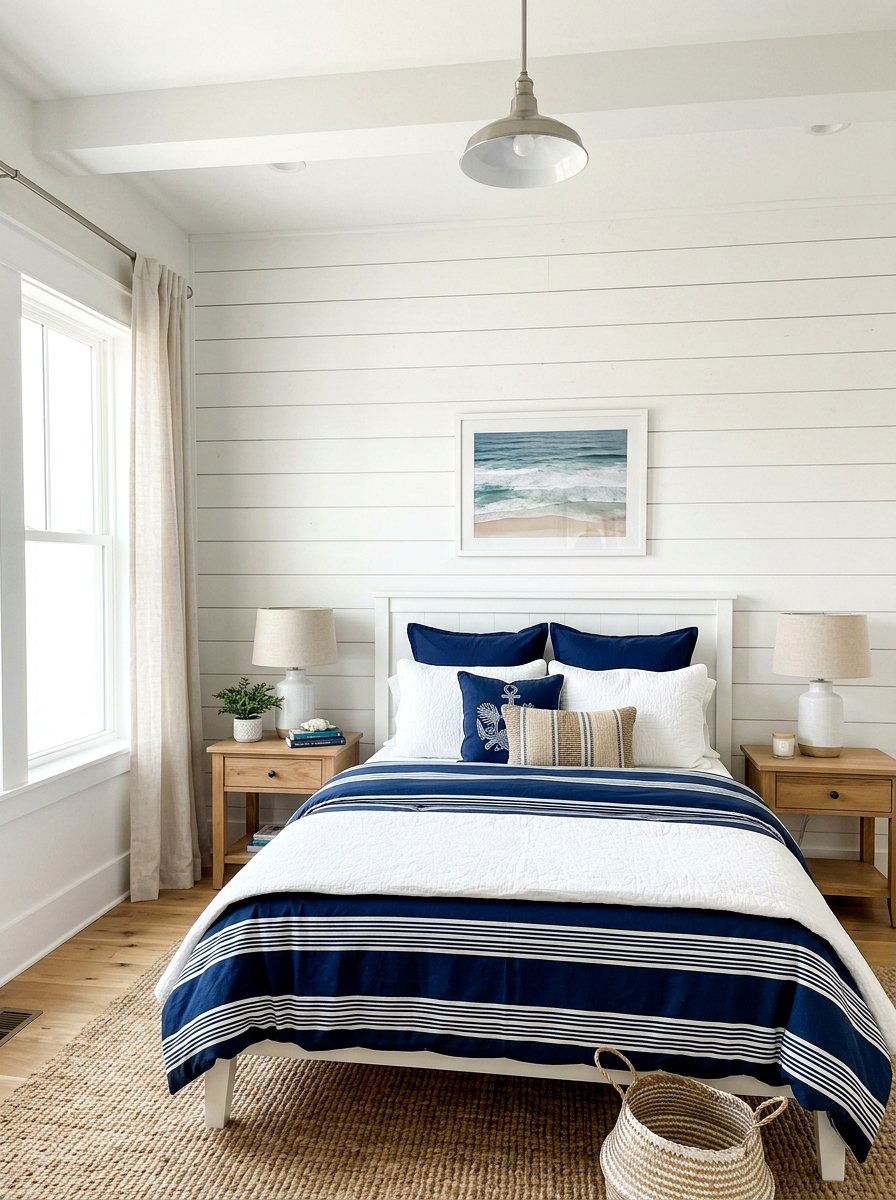 White shiplap wall - 25 Spring Bedroom Wall Decor Ideas
