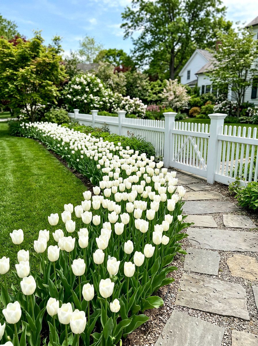 White tulip border - 25 Spring Tulip Garden Ideas