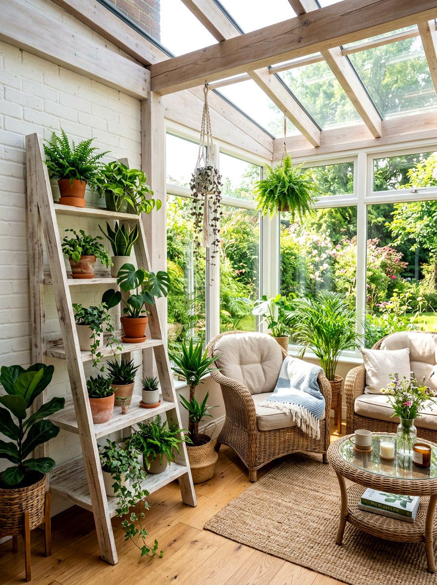 Whitewashed Ladder Shelf - 25 Spring Whitewashed Furniture Ideas