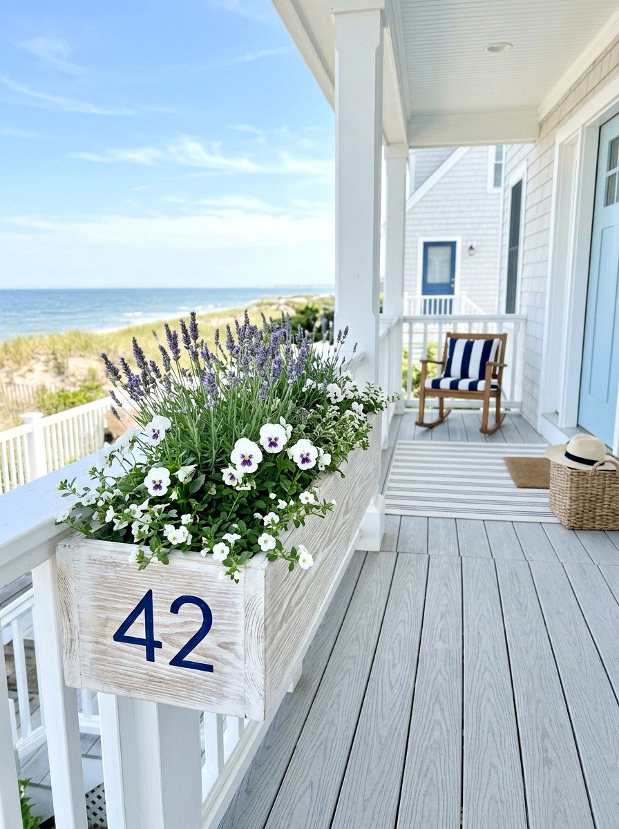 Whitewashed Oak Porch Flower Box - 25 Spring Address Planter Ideas