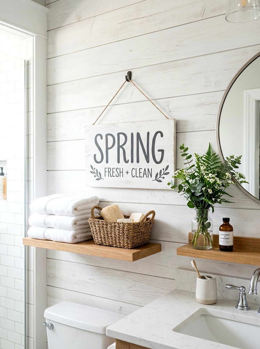 Whitewashed Shiplap Spring Sign - 25 Spring Wooden Sign Ideas