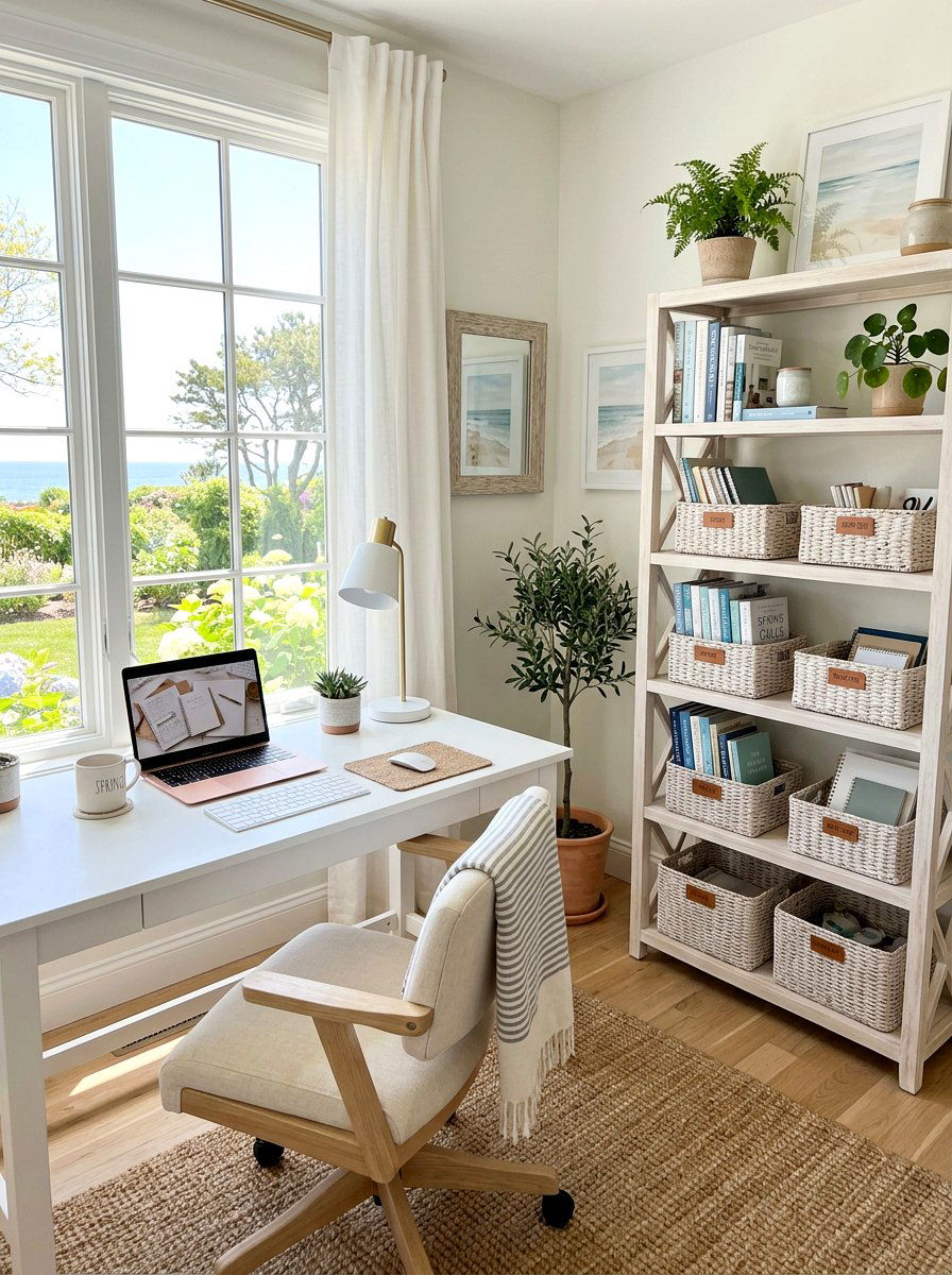 Whitewashed basket spring decor - 25 Spring Basket Decor Ideas