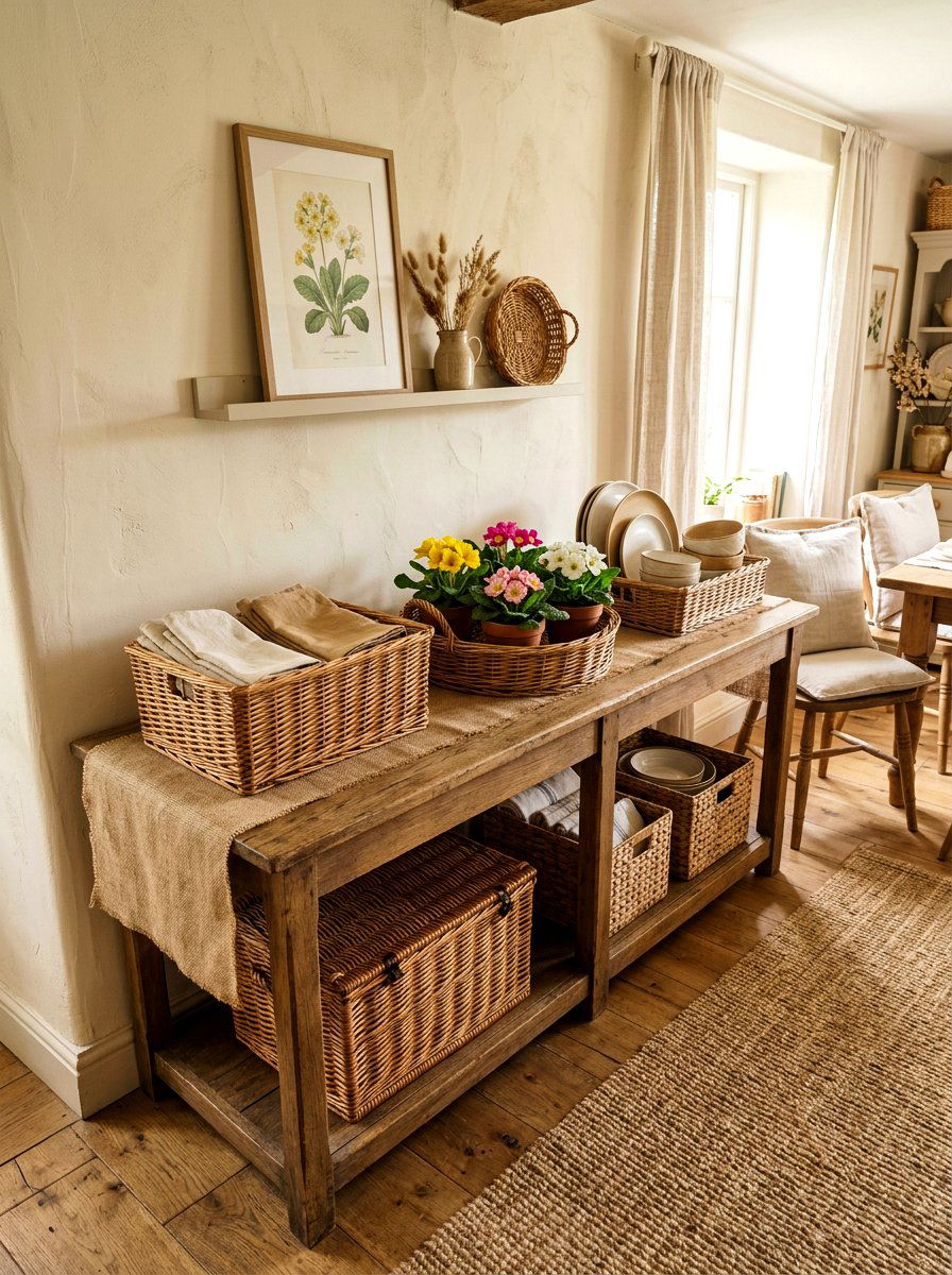 Wicker Basket Buffet - 25 Spring Buffet Decor Ideas