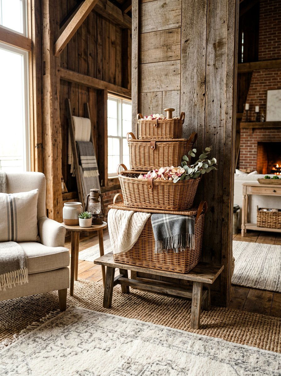 Wicker Basket Decor - 25 Spring Barn Wedding Decor Ideas