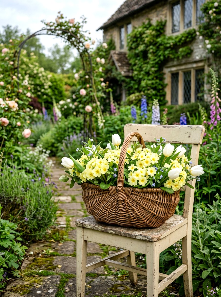 Wicker Basket Display - 25 Spring Bulb Planter Ideas