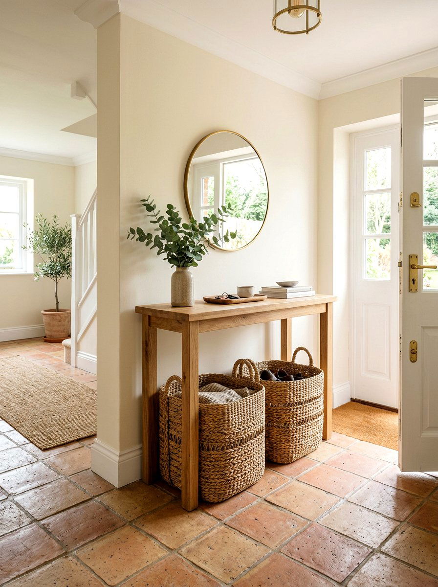 Wicker Basket Entryway Console Table - 25 Spring Wicker Basket Decor Ideas