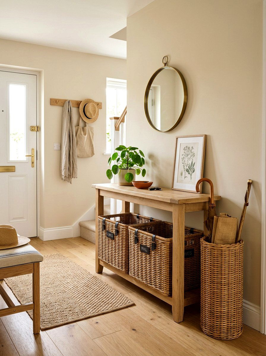 Wicker Basket Entryway Storage - 25 Spring Lobby Decor Ideas