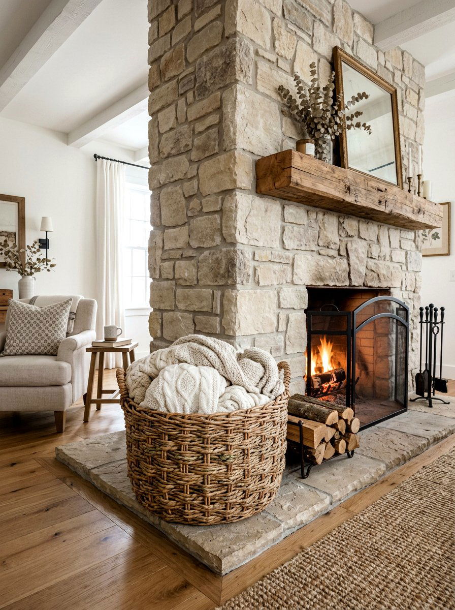 Wicker Basket Fireplace Hearth - 25 Spring Wicker Basket Decor Ideas
