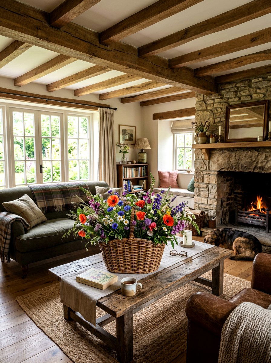 Wicker Basket Floral Display - 25 Spring Living Centerpiece Ideas