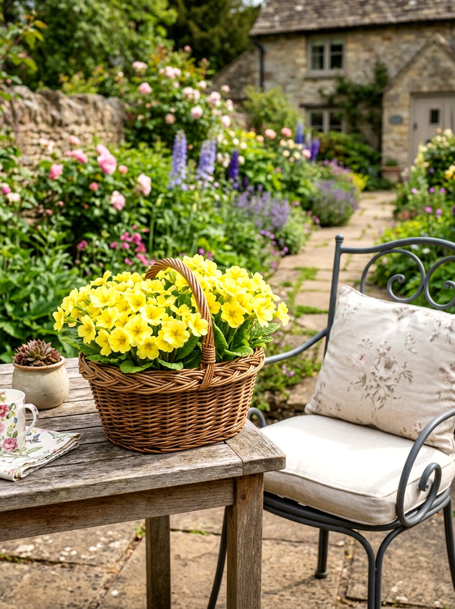 Wicker Basket Floral - 25 Spring Primrose Planter Ideas