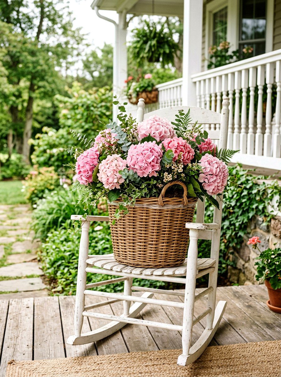 Wicker Basket Flower Arrangement - 25 Spring Garden Planter Ideas