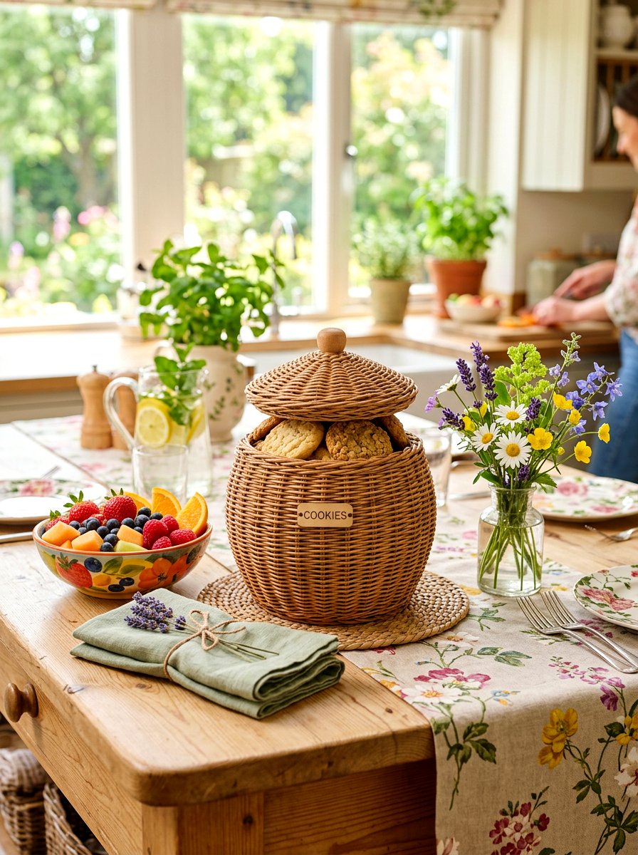 Wicker Basket Look Cookie Jar - 25 Spring Cookie Jar Ideas