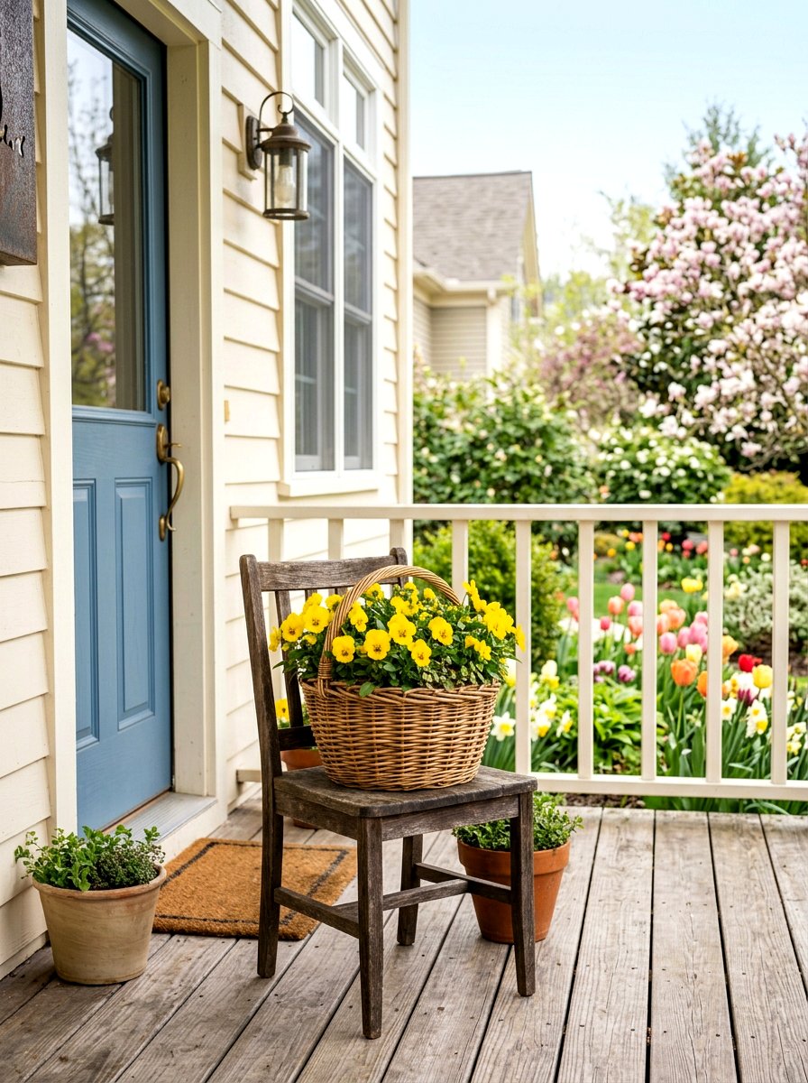 Wicker Basket Pansy Garden - 25 Spring Pansy Planter Ideas