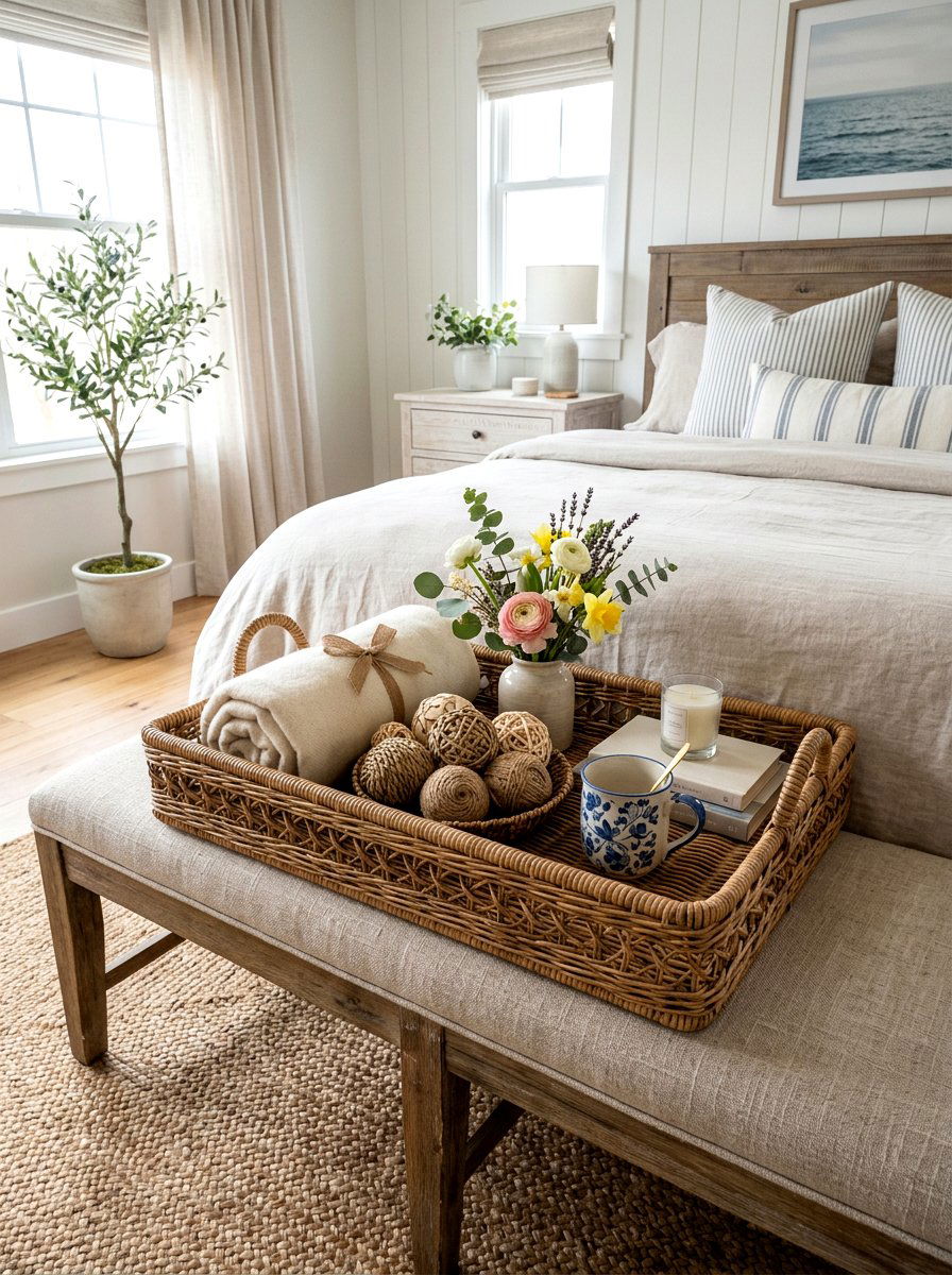 Wicker Basket Tray Spring - 25 Spring Bedroom Tray Styling Ideas