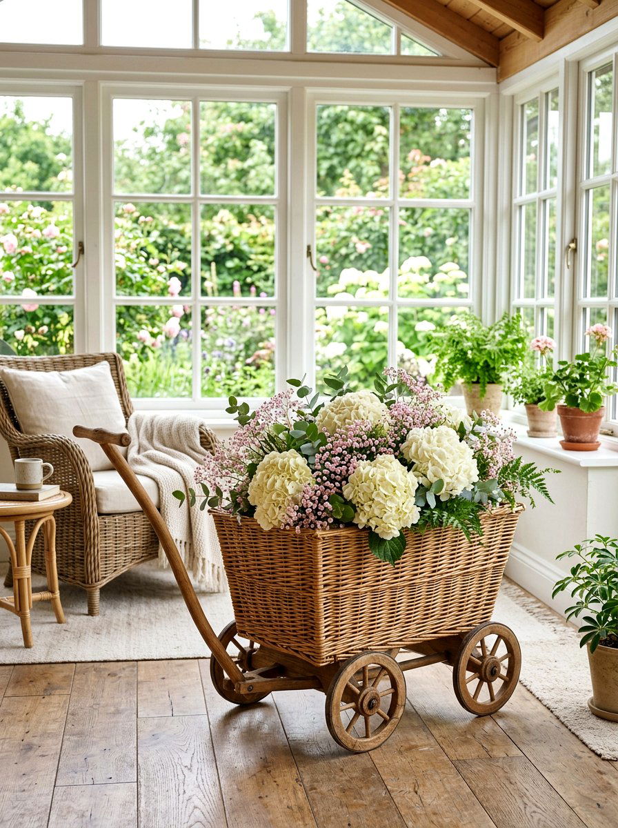 Wicker Basket Wagon - 25 Spring Wagon Decor Ideas